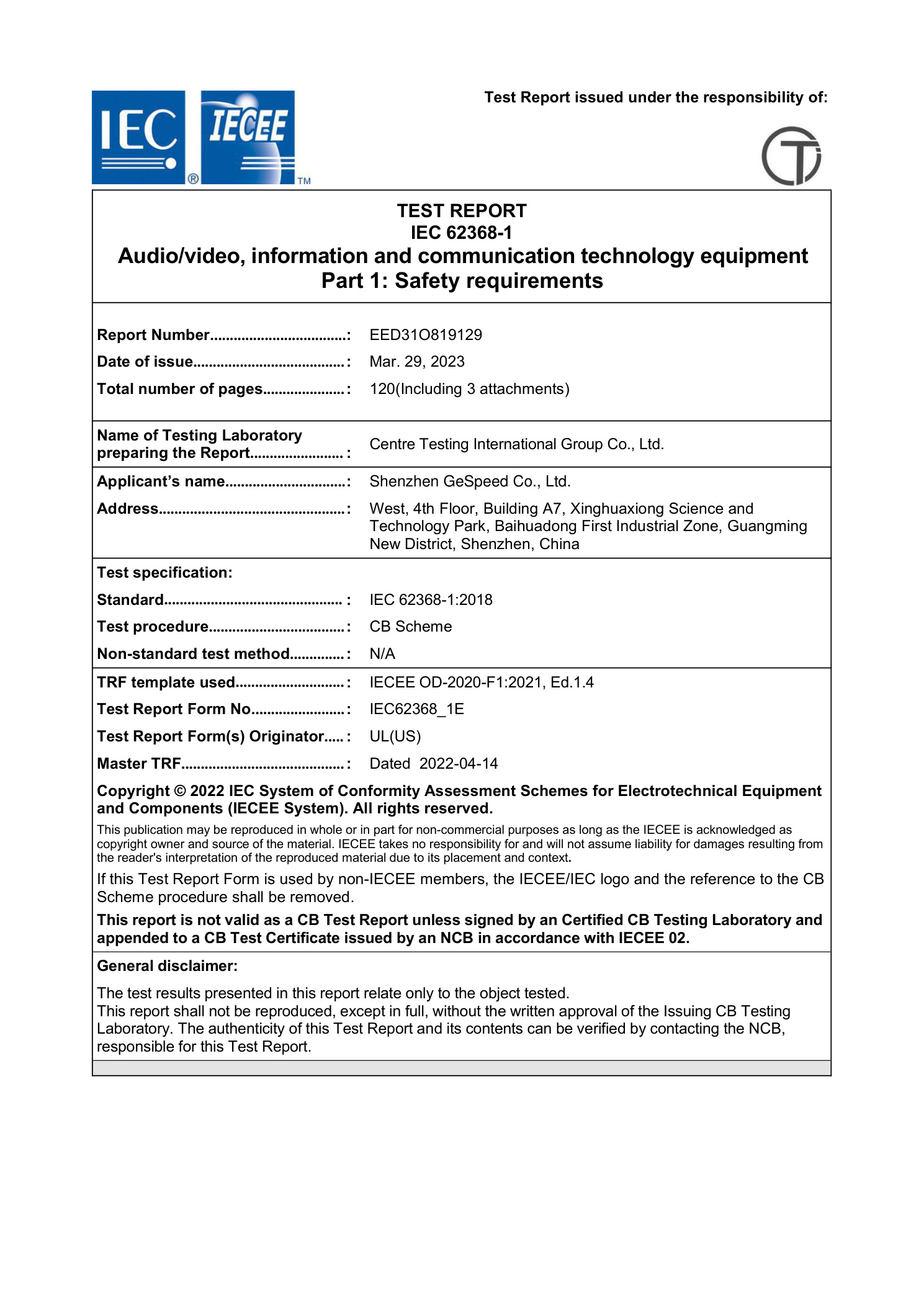 CB Scheme Certificate