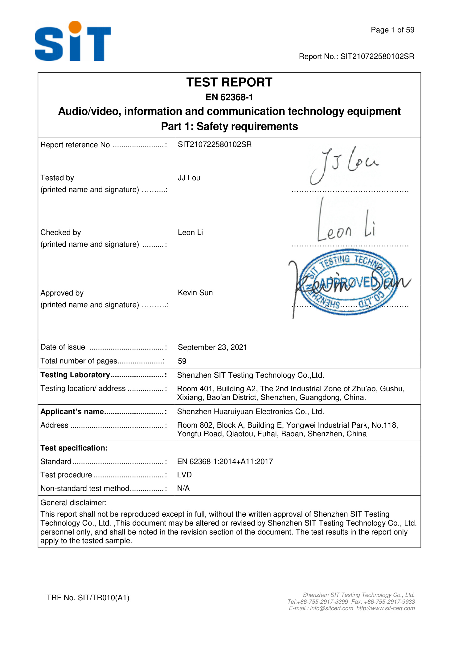 CE LVD Certificate